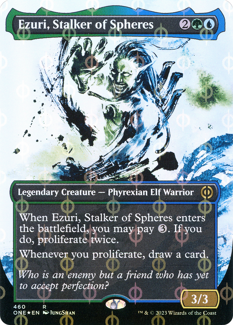 Ezuri, Stalker of Spheres (Borderless Ichor Step-and-Compleat Foil) [Phyrexia: All Will Be One] | Game Grid - Logan