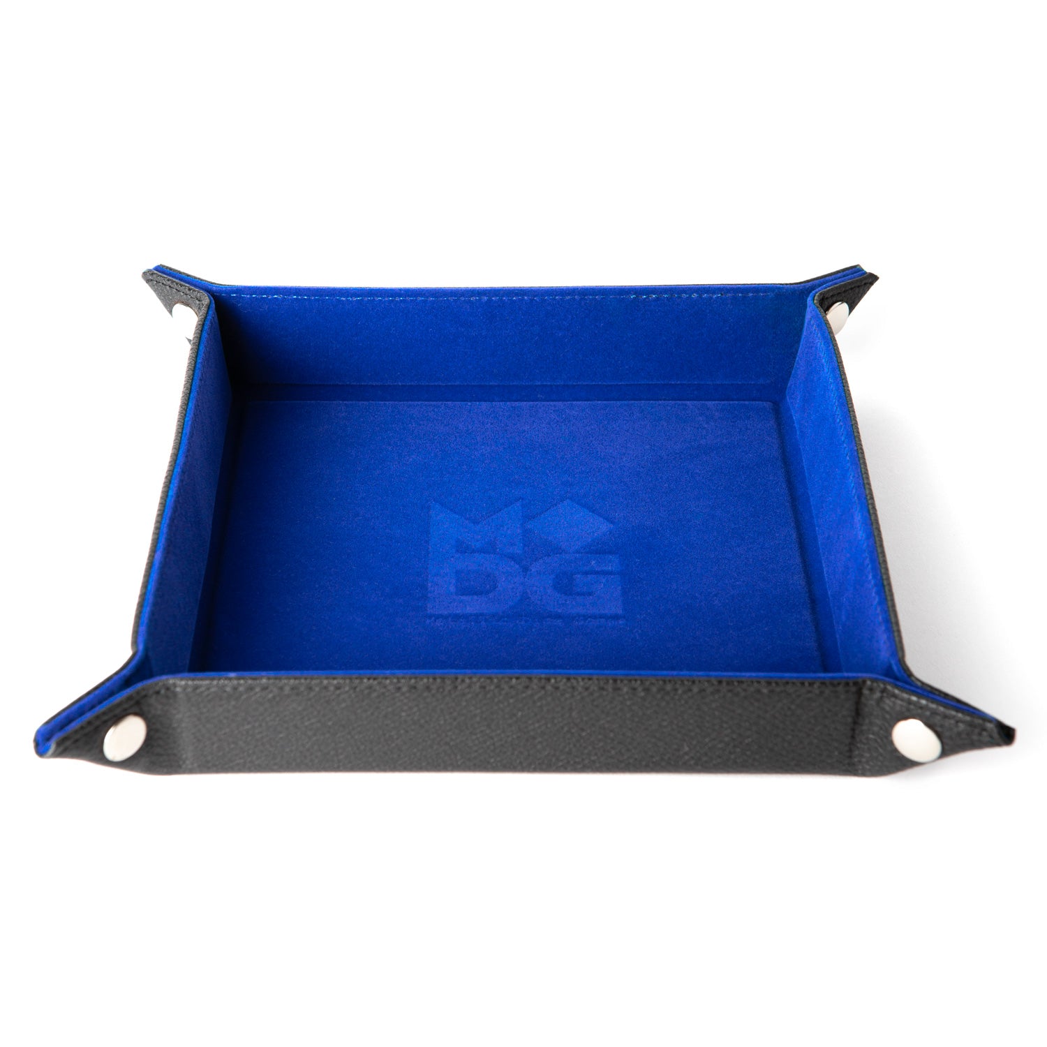 Velvet Folding Dice Tray with Leather Backing - 10" x 10" Blue | Game Grid - Logan