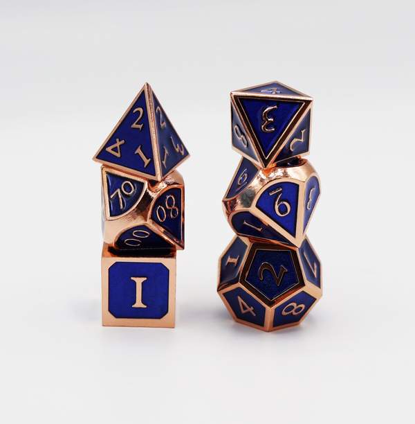 Copper with Sapphire Metal RPG Dice Set | Game Grid - Logan