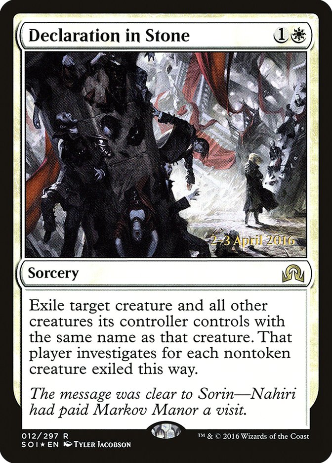 Declaration in Stone [Shadows over Innistrad Prerelease Promos] | Game Grid - Logan