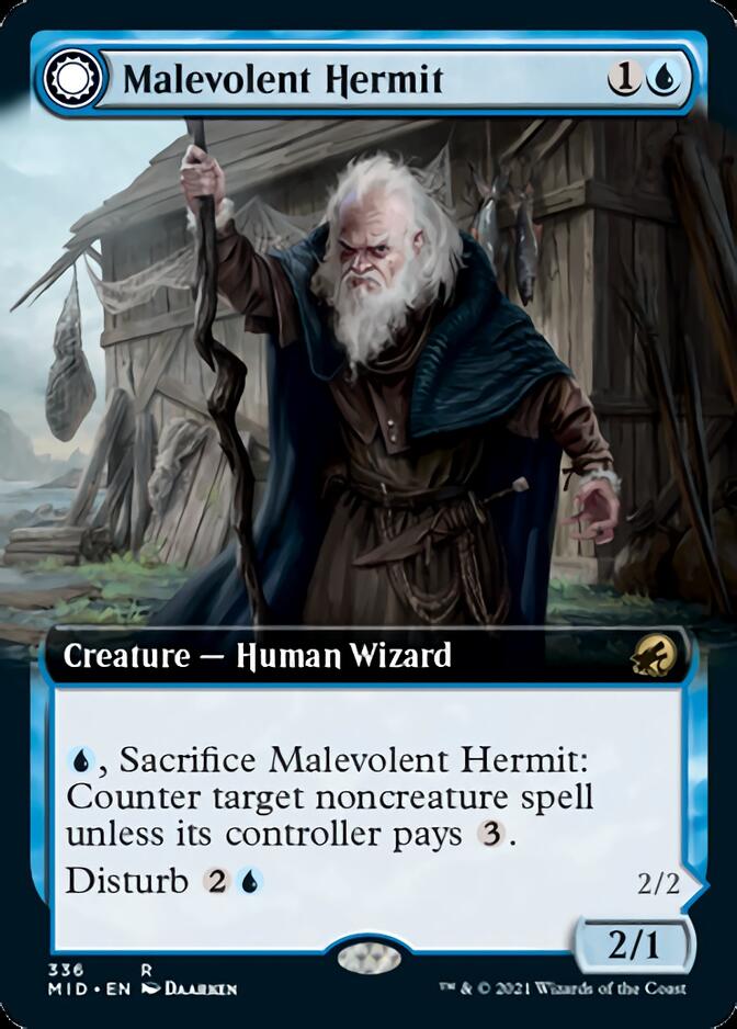 Malevolent Hermit // Benevolent Geist (Extended Art) [Innistrad: Midnight Hunt] | Game Grid - Logan