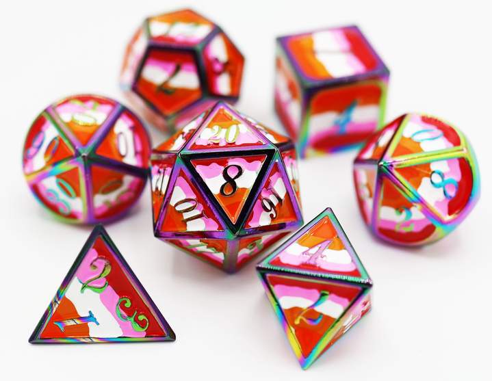 Lesbian Community Pride Flag - RPG Metal Dice Set | Game Grid - Logan