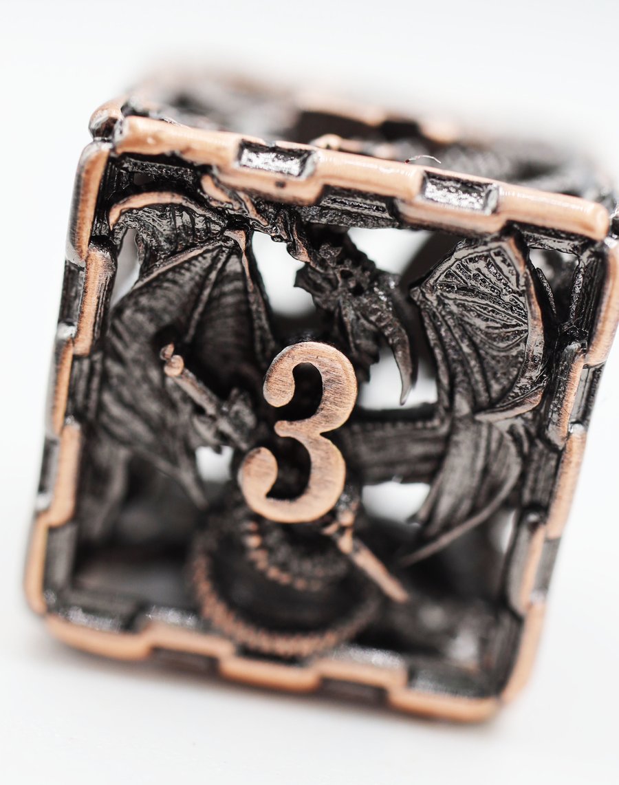 Copper Chained Dragon Hollow Metal RPG Dice Set | Game Grid - Logan