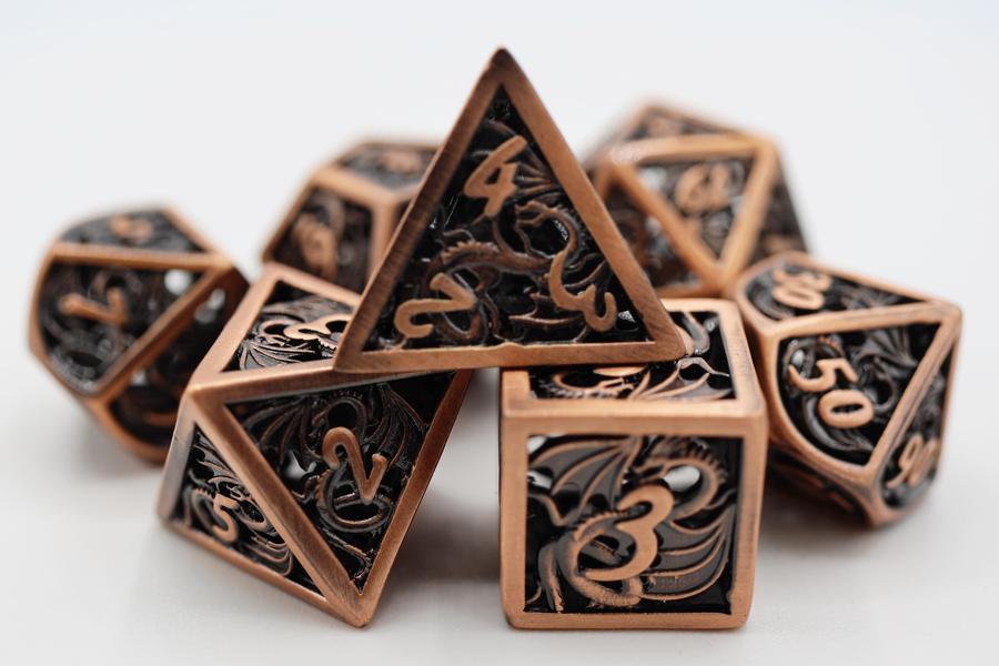 Hollow Copper Dragon RPG Metal Dice Set | Game Grid - Logan