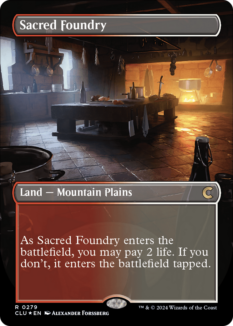 Sacred Foundry (Borderless) [Ravnica: Clue Edition] | Game Grid - Logan
