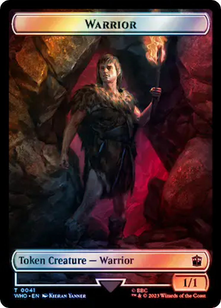 Warrior // Dinosaur Double-Sided Token (Surge Foil) [Doctor Who Tokens] | Game Grid - Logan