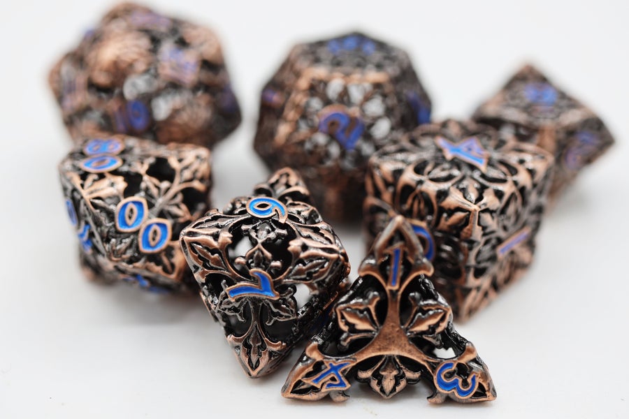 Fleur de Lis: Copper Azul Hollow Metal RPG Dice Set | Game Grid - Logan