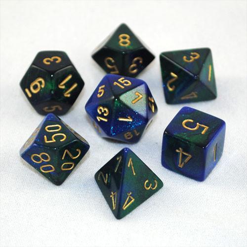 Chessex Gemini 7-Die Set: Blue-Green with Gold | Game Grid - Logan