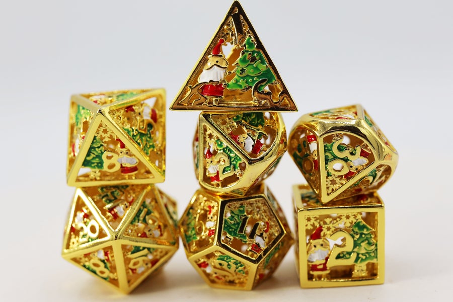 Golden Wonderland Hollow Metal RPG Dice Set | Game Grid - Logan