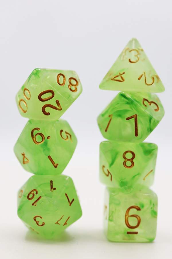 Green Silk Translucent Dice RPG Dice Set | Game Grid - Logan