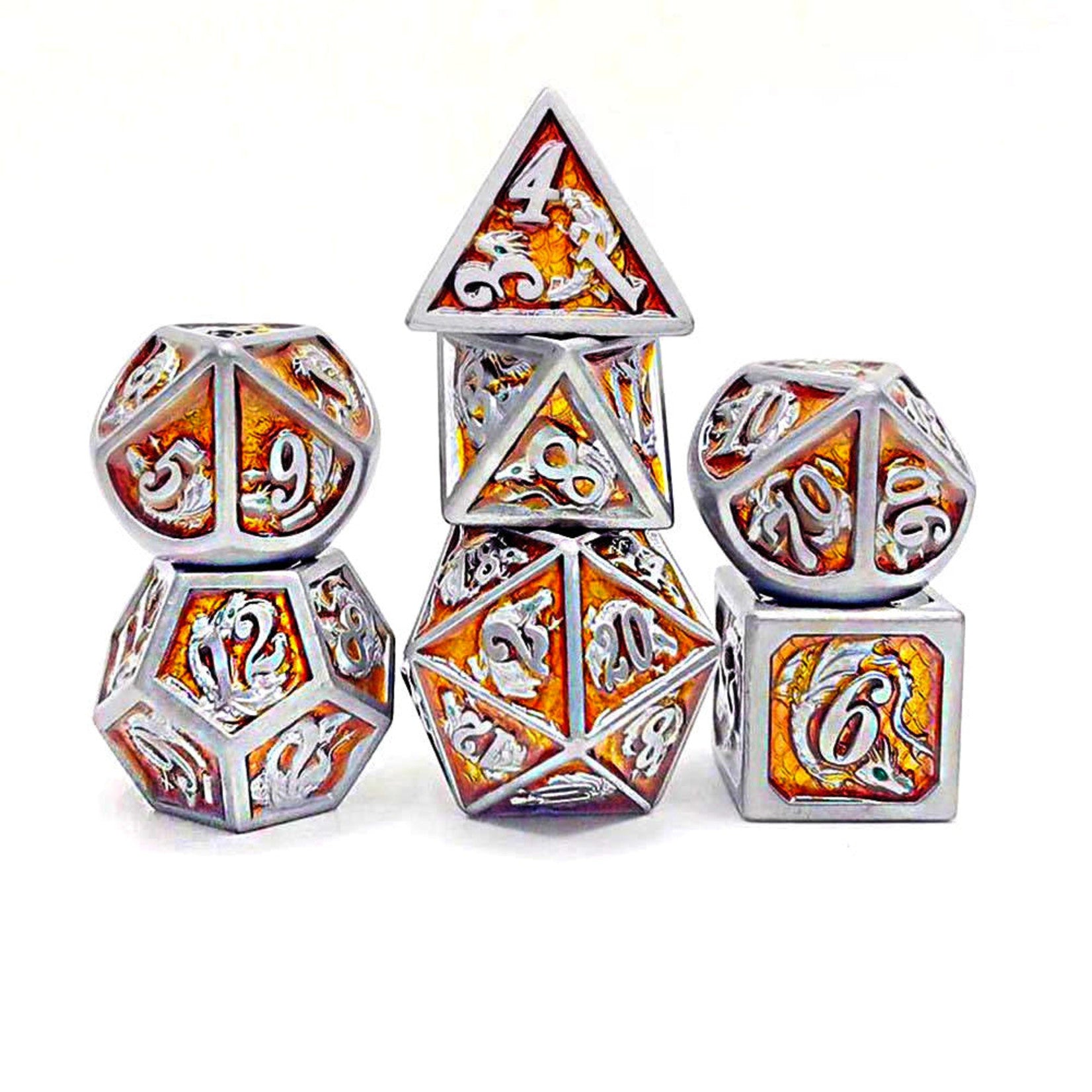 Metal Dragon Dice: Pewter and Orange | Game Grid - Logan