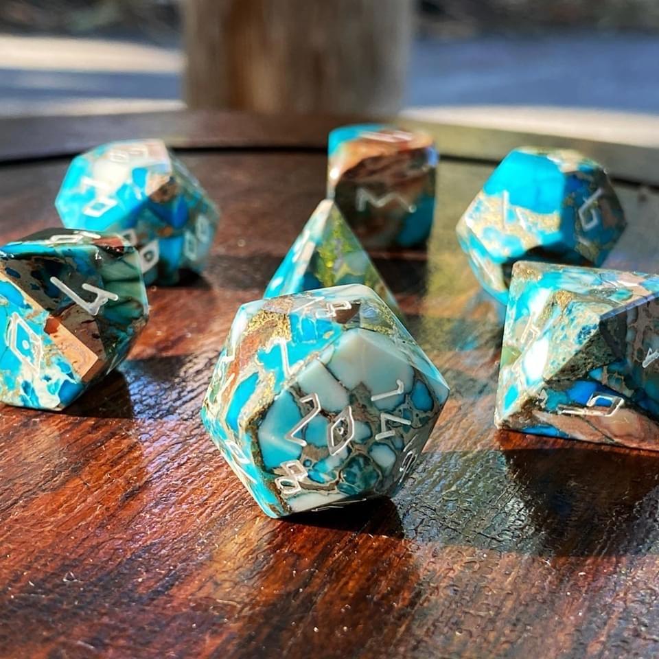 Gemstone Dice: Copper Blue Imperial Jasper Trustone | Game Grid - Logan