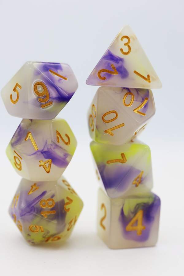 Yellow & Purple Jade RPG Dice Set | Game Grid - Logan