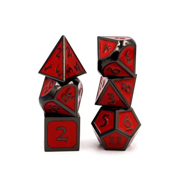 Midnight Metal with Red RPG Dice Set | Game Grid - Logan