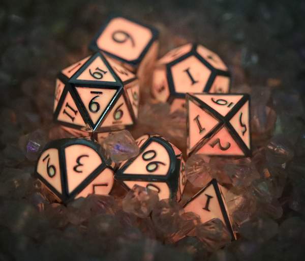 Pink Glow in the Dark with Silver RPG Dice Set | Game Grid - Logan