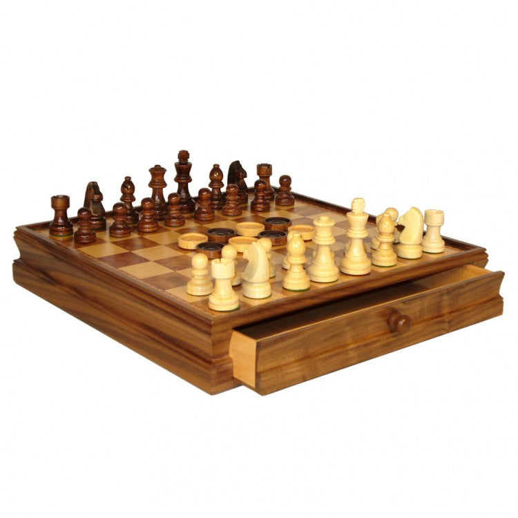 3" Wood Chessmen & Checkers Wood Chest | Game Grid - Logan
