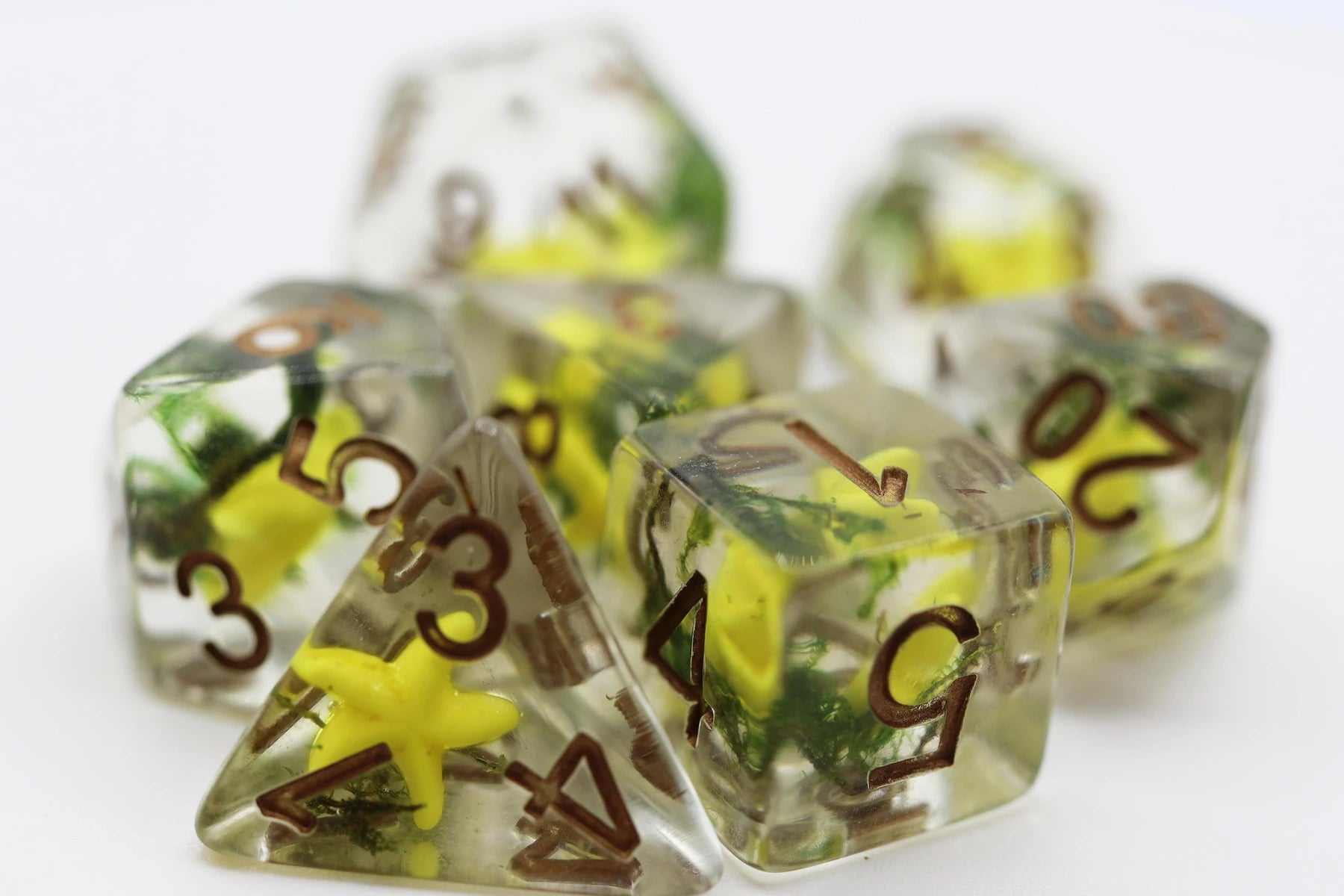 Yellow Starfish and Seaweed RPG Dice Set | Game Grid - Logan